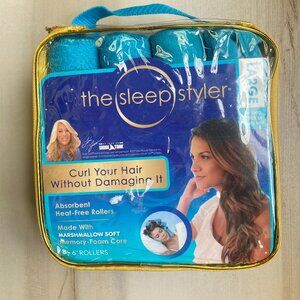 Sleep Styler Memory Foam Heatless Hair Rollers Curlers Large Long Hair 6" Blue
